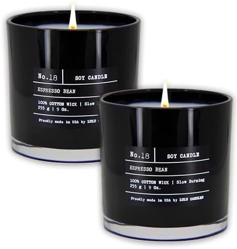 Lulu Candles | Espresso Bean | Luxury Scented Soy Jar Candle | Hand Poured in The USA | Highly Scented & Long Lasting (9 Oz. 2 Pack)