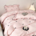 Cute Pink Duvet Cover Set Queen Size 3 Pcs with Bow,1 Duvet Cover with 2 Pillowcases,Washed Coquette Queen Bedding Set for Teen Girls,Zipper Ruffles Quilt Covers 90"×90"