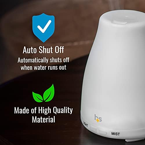 HealthSmart Essential Oil Diffuser, Cool Mist Humidifier and Aromatherapy Diffuser with 150ML Tank Ideal for Small Rooms, Adjustable Timer and Mist Mode, White