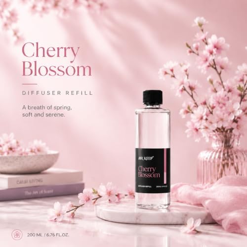 Airkeep Cherry Blossom Reed Diffuser Refill – 6.76 fl oz – Premium Scented Oil for Home Aromatherapy – Long-Lasting Fragrance for Reed Diffusers – Perfect for Bathroom, Bedroom & Home Decor