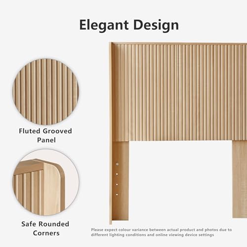 FORTUNETEC 64.1" Queen Size Wood Headboard, Fluted Panel Headboard,Oak