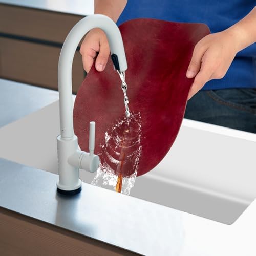ADRIMER Oval Placemats Set of 12, Wipeable Faux Leather, Wine Red