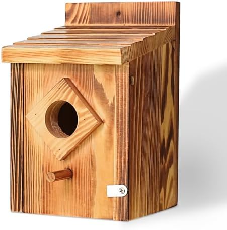 Waterproof Wooden Blue Bird House, Weather-Treated Bird Box for Outdoors