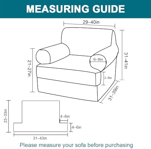 Turquoize T Cushion Chair Slipcover Armchair Slipcover for Living Room Stretch Sofa Couch Cover Soft Armchair Cover Furniture Covers with Individual T Cushion Seat Covers (Chair, Ivory)