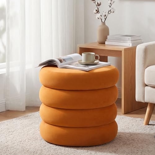 Round Velvet Storage Ottoman, Small Tufted Vanity Stool for Dorm
