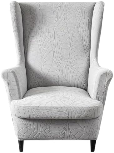 2 Piece Wingback Chair Cover Stretch Jacquard Wing Back Chair Slipcover with Armrest Washable Furniture Protector for Armchair Living Room Bedroom