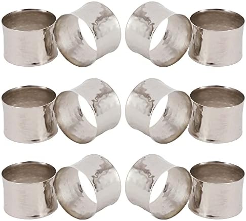 ITOS365 Handmade Round Hammered Silver Napkin Rings Holder for Dinning Table Parties Everyday, Set of 12