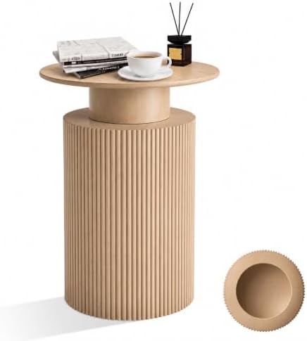 24" Fluted End Table Reversible, Hidden Storage, Natural Oak