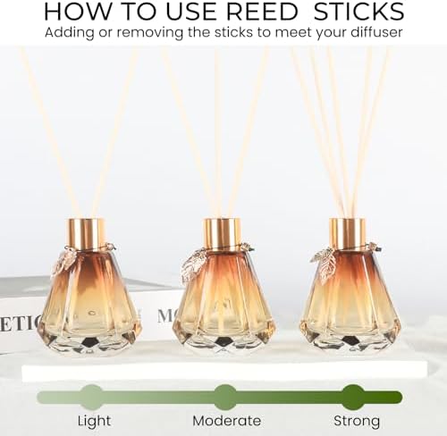 Reed Diffuser Set - 4 Empty Bottles with 20 Sticks, Delicate Gold Leaf Decor, Glass Fragrance Diffuser with Lids for Home, Bathroom | Refillable, Diamond Style (4 PCS Gold)