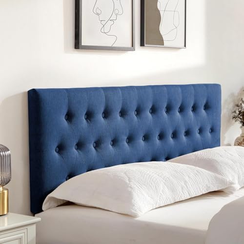 Tufted Upholstered Headboard Full Size, Adjustable Height 37- 51 in, Blue