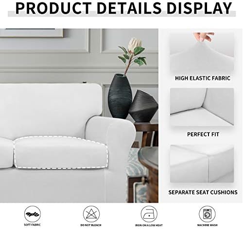 Easy-Going 3 Pieces Stretch Soft Couch Cover for Dogs - Washable Sofa Slipcover for 2 Separate Cushion Couch - Elastic Furniture Protector for Pets, Kids (Loveseat, Snow White, Medium)