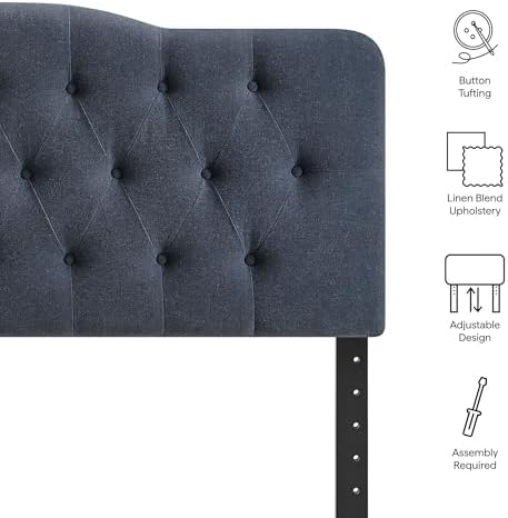 Modway Annabel Premium Linen Blend Full Headboard in Denim - Soft Fabric Headboard Only with Diamond Button Tufting and 7 Height-Adjustable Positions