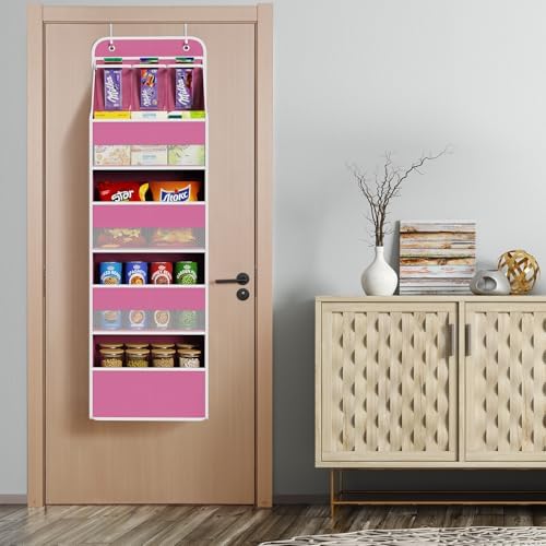 Univivi Fabric Over Door Hanging Organizer for Baby Nursery, Pink, 5-Shelf