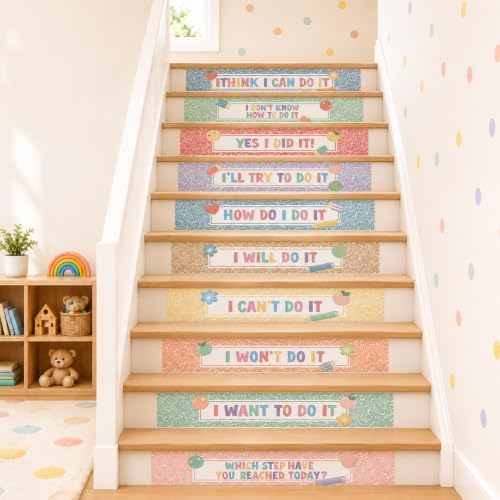 Cinrobiye 11 Pcs Classroom Stair Decals, Pastel Composition Notebook Steps of Success Wall Stickers for Back to School Decor, Stairway Stickers for Kindergrten, Classroom, Door, Wall Teacher Supplies