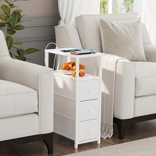 TUTOTAK Narrow Night Stand with Charging Station, Slim End Table