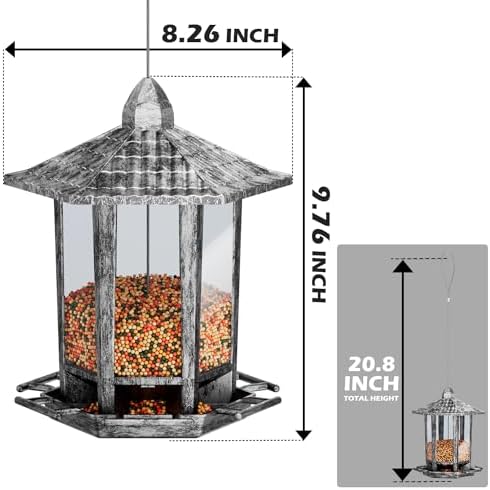 Birdream 2 Pack Bird Feeders for Outdoor, Retro Pagoda Design Fun Installation Bird Feeder, Attracting Wild Birds Chickadees Goldfinches Cardinals Finches and Sparrows - Retro Silver