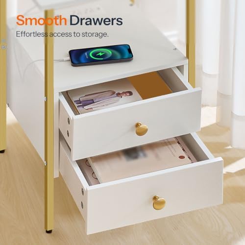 HOOBRO End Table with Charging Station, Bedside Table with Drawers