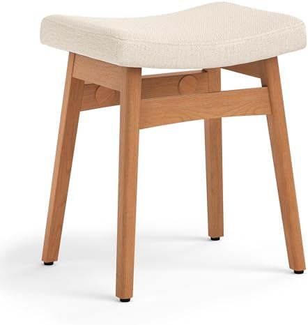 LUE BONA Vanity Saddle Stool with Wood Legs, Modern Vanity Chair for Makeup