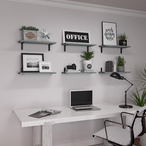 WOPITUES Floating Shelves Set of 6 for Wall Decor & Storage, Grey