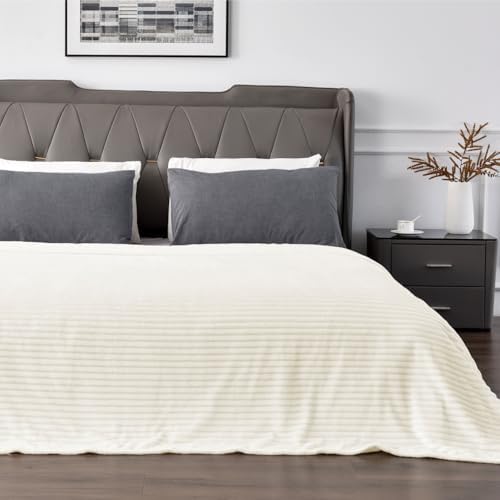 BEDELITE 3D Ribbed Jacquard Cream Full Size Blankes for Bed, 84x90 Inch