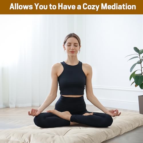 BALAPET Floor Lounger Pillow,Foldable Light Thick Tufted Floor Pillow Cushion with Elasticized Webbing for Easy Storage Floor Lounger for Meditation, Playing, Yoga, Reading, Sleeping(Beige White)