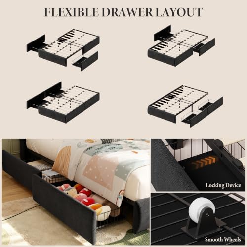 Garvee Twin Size Bed Frame with Shelf & Drawers for Kids- Black & Beige