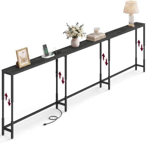 VASAGLE 106.3"Console Table, 25.2-35.2"Height Adjustable, with Power Outlet