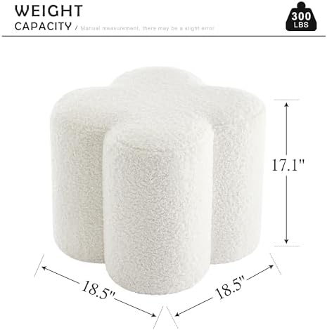 White Sherpa Ottoman Set of 2, Small Vanity Stool, Modern Footstool