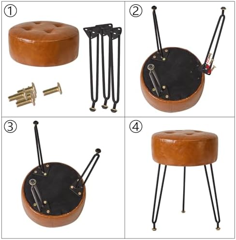 IBUYKE Makeup Vanity Stool, Faux Leather Round Chair, Light Brown LG-31J