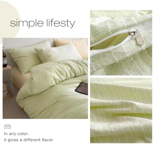 AOJIM Cottage Green Striped Duvet Cover Set King Size Textured Bedding 3Pcs