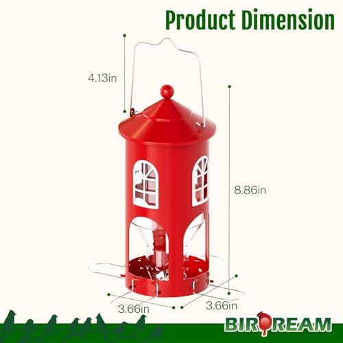 Birdream Metal Bird Feeder for Outdoors Hanging, 1.5lb Large Capacity, Red