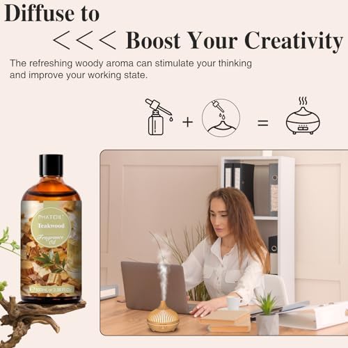 PHATOIL Teakwood Fragrance Oil for Diffuser Aromatherapy 3.38FL.OZ