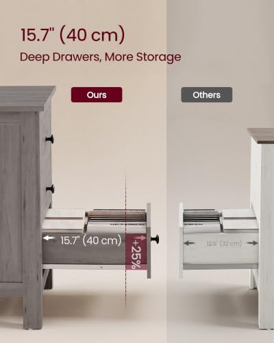 VASAGLE Side End Table with 3 Storage Drawers, Nightstand Farmhouse