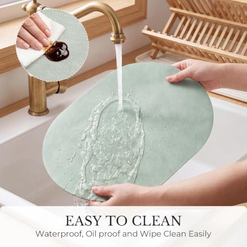 MOSAYT Vinyl Faux Leather Oval Placemats, Set of 8, Green
