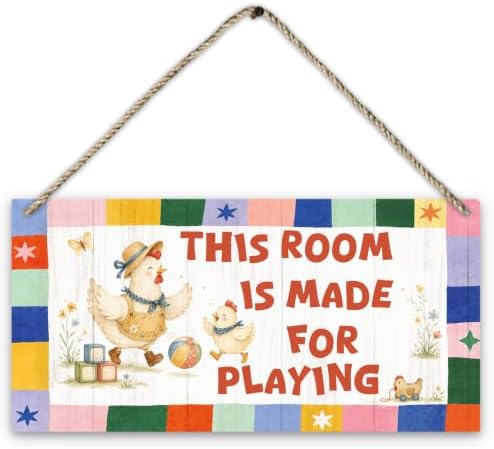 PHAMTE Chicken Farm Nursery Kids Playroom Wood Sign Plaque Décor 12x6 In