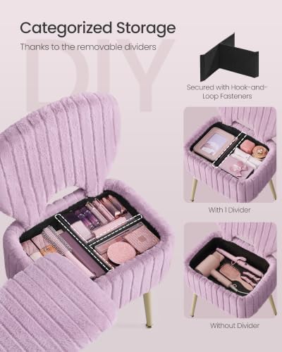 SONGMICS Vanity Chair, Makeup Stool with Folding Backrest