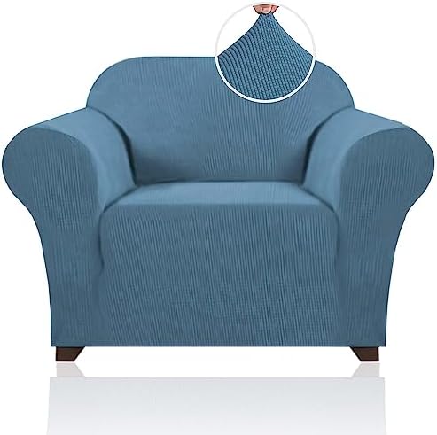 PrinceDeco Stretch Chair Cover Chair Slipcovers with Arms 1-Piece Chair Sofa Slipcovers or Living Room Non Slip Armchair Cover Furniture Protector Dogs Pet Friendly(Armchair,Dusty Blue)