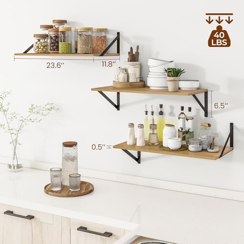 Heimlove 24W x 12D Deep Floating Shelves Set of 3 Oak