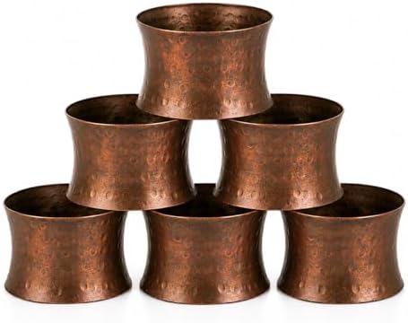 ITOS365 Handmade Round Hammered Antique Napkin Rings Holder for Dinning Table Parties Everyday, Set of 6