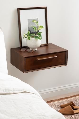 Kate and Laurel McCutcheon Floating Wood Storage Shelf, 18 x 12 x 6, Walnut Brown, Decorative Transitional Floating Bedroom Nightstand with a Concealed Cubby Compartment