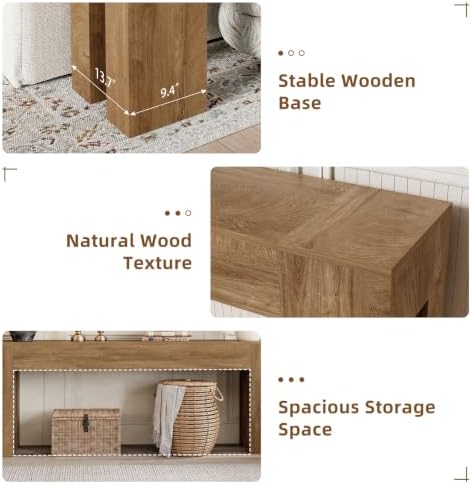 Epecoya 86-Inch Extra Long Console Table for Entryway, Natural Oak Brown