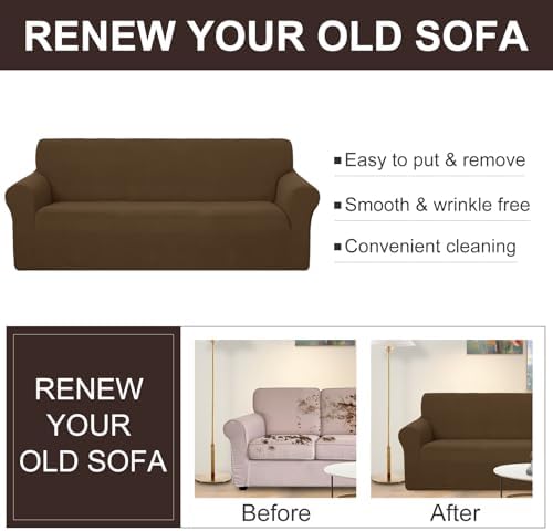 U-NICE HOME Stretch Couch Cover Slipcover for 3 Cushion Sofa, Brown