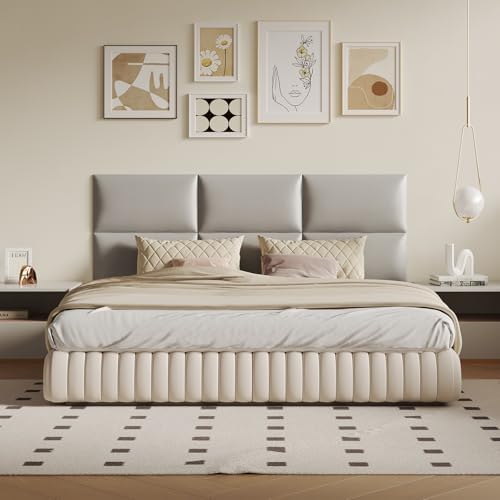 Wall-Mounted Upholstered Headboard Panels, Light Gray Faux Leather, 24x12 Inches, Pack of 9 – DIY Adjustable Soundproof Padding for Queen and King Beds, Modern Accent Wall Décor