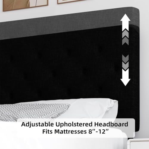 HOMBCK Queen Bed Frame with Adjustable Headboard, Black