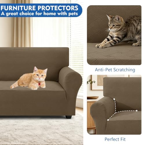 XINEAGE Loveseat Slipcover Pet Friendly, Stretch Couch Cover,Light Coffee