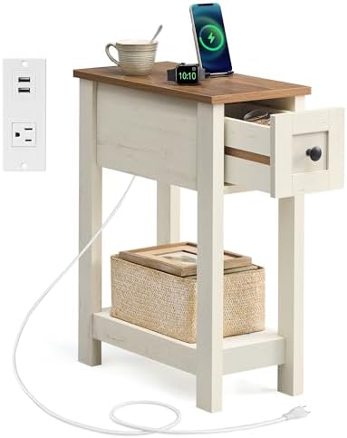VASAGLE 2-Tier End Side Table, Small Accent Nightstand with Storage Drawer