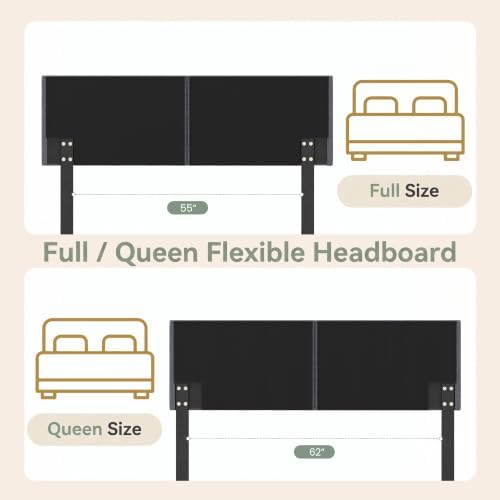 KOMFOTT Linen Upholstered Headboard for Full & Queen Size Bed, Dark Grey
