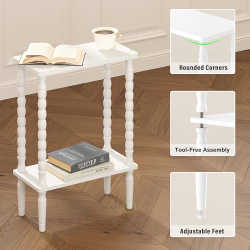 TUTOTAK Narrow Side Table with Solid Wood Legs, 2-Tier Small End Table