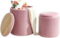 YYW HOME Velvet Round Ottoman with Storage Set of 2, Pink Vanity Stool