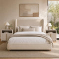 ModernMate Queen Upholstered Platform Bed Frame, Wingback Headboard, Beige